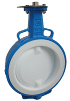 200MM PN16 DUCTILE IRON WAFER PATTERN BUTTERFLY VALVE PTFE COATED & LEVER OPERATED