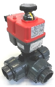 2" PVC MOTORISED BALL VALVE 3 WAY L PORT 240V STANDARD C/W J3CH020-2LD ELECTRIC ACTUATOR TORQUE 25Nm 240V AC